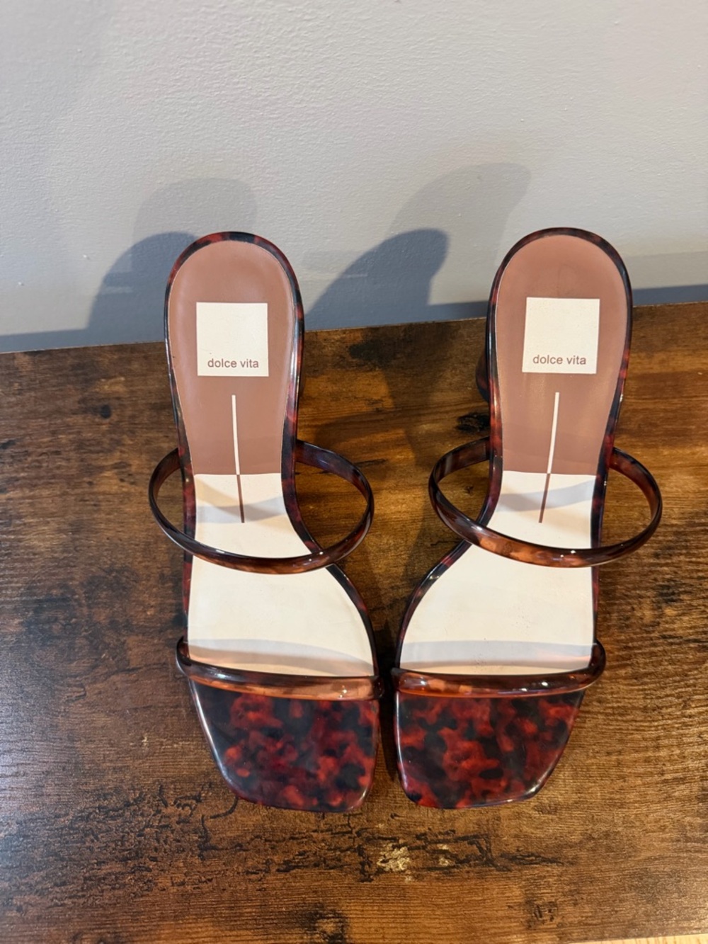 Women’s 9.5 Dolce Vita Tortoiseshell Strappy Slide Heels - Brown/Black Mix